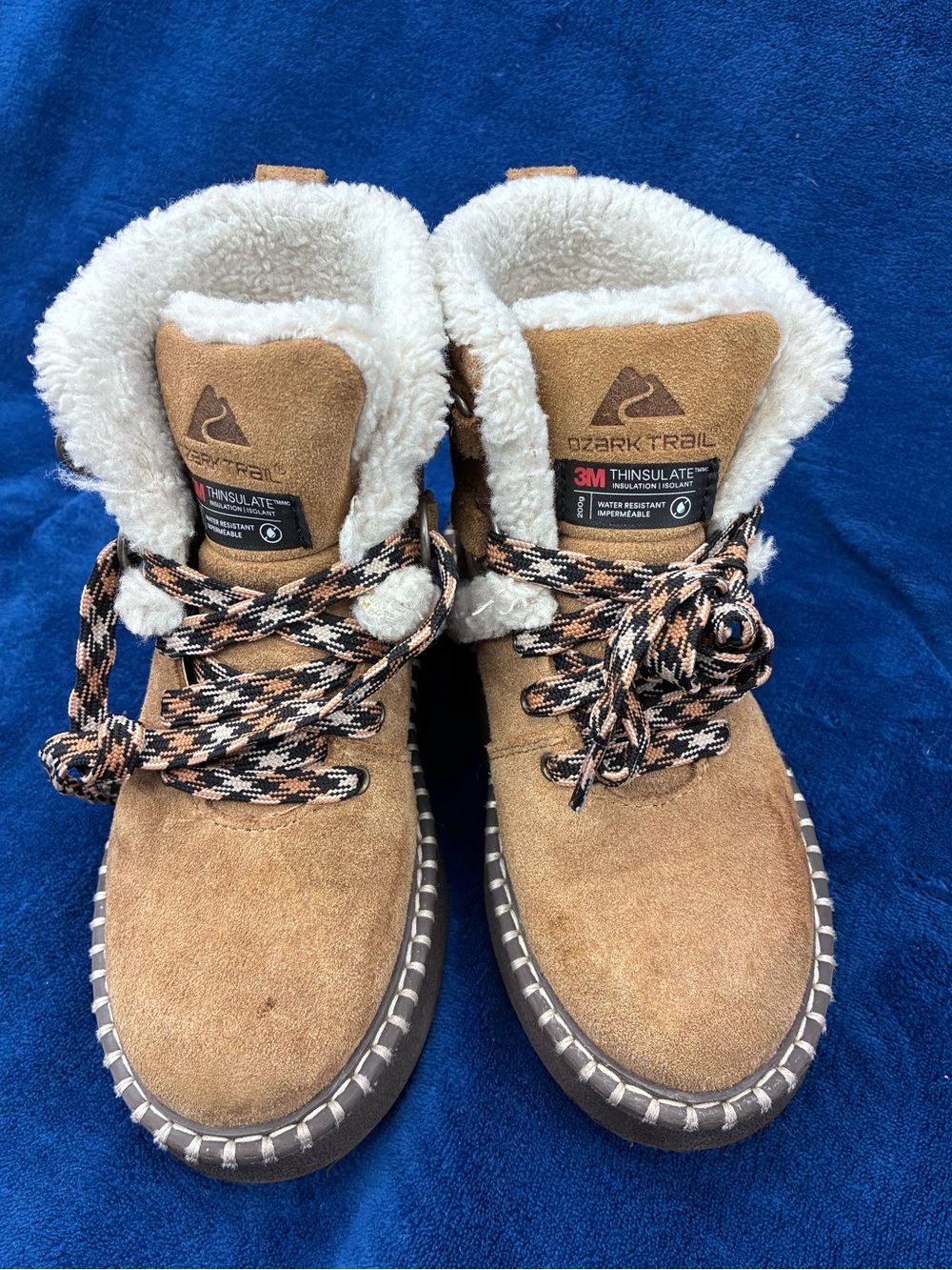 Ozark Trail boys Tan Faux-Sherpa Lace-Up Winter Boots